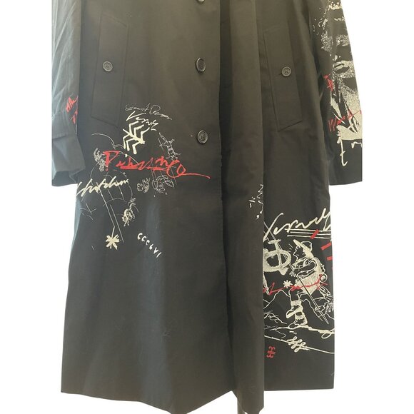Burberry Black Trench Coat With Graphic Embroidery & Signature Check Lining - Picture 4 of 13